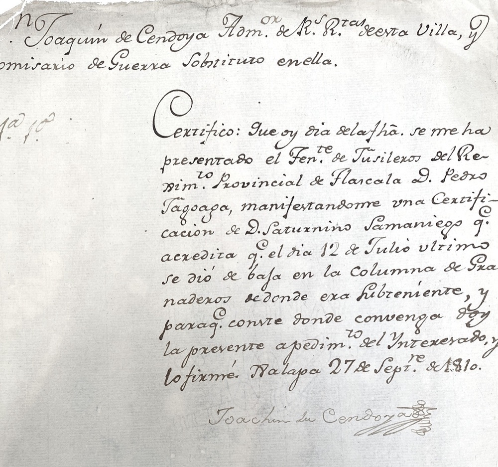 Manuscrit espagnol signé Jalapa 1810 — Comisario de Guerra — LAM Rare Books