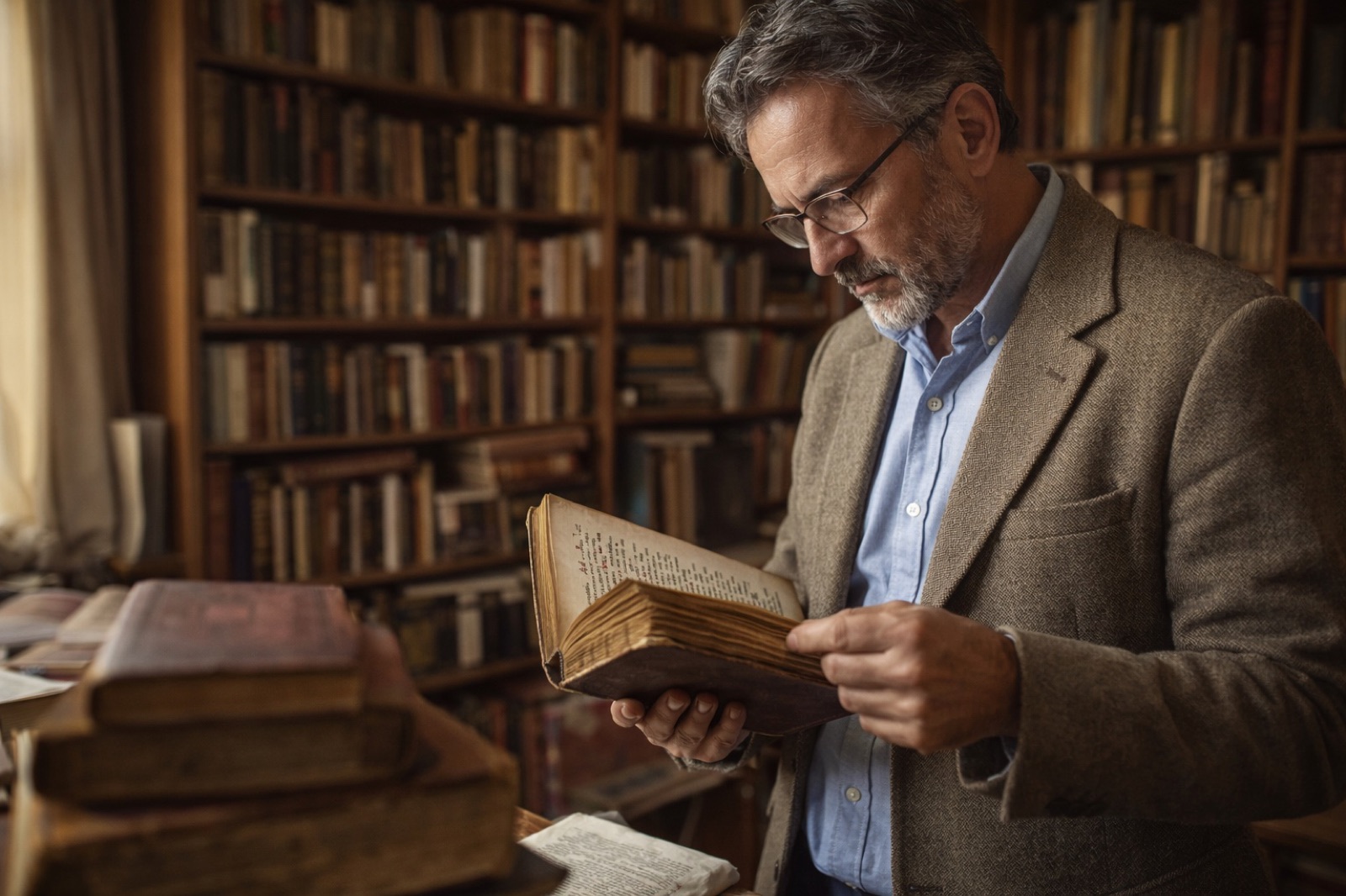 Expert-libraire LAM Rare Books examinant un livre ancien